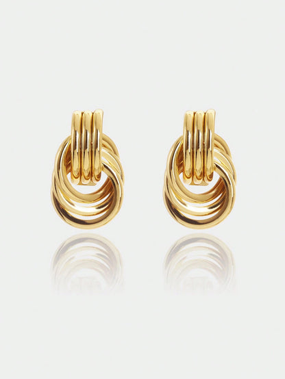 1 Pair New European & American Style Thick Gold Color Women Earrings, Multi-Layer Geometric Tassel Dangle Earrings