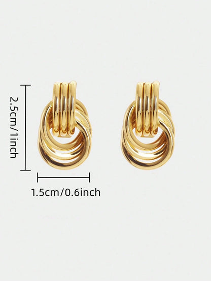 1 Pair New European & American Style Thick Gold Color Women Earrings, Multi-Layer Geometric Tassel Dangle Earrings