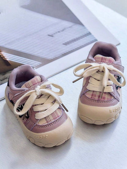 1 Pair Spring/Autumn Infant Toddler Plaid Star Sports Shoes, Soft Sole Hook And Loop Anti-Slip Walking Shoes For Baby Boys And Girls