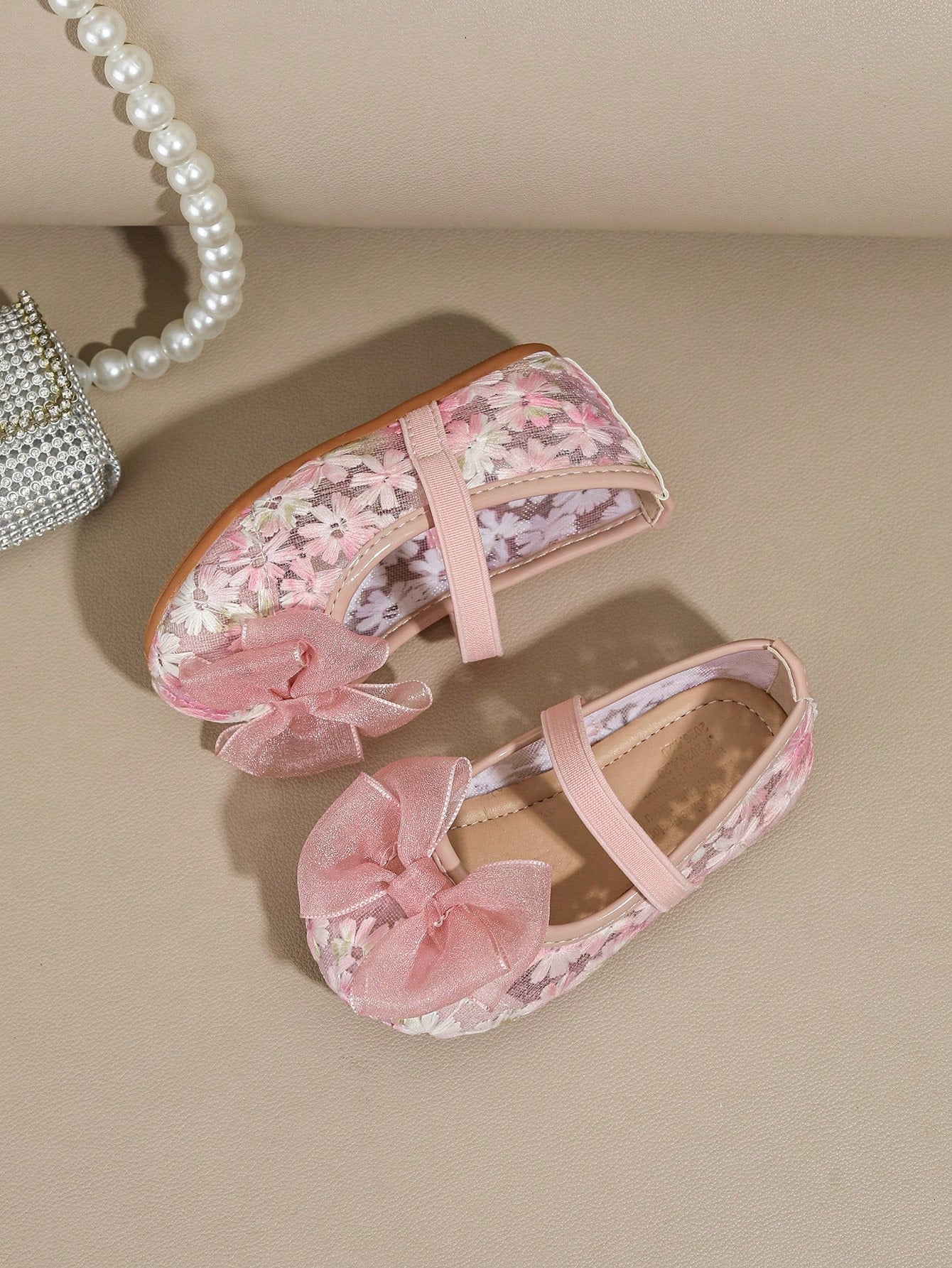 1 Pair Spring/Summer New Lace Cute Light Green Bow Floral Flat Princess Shoes For Children