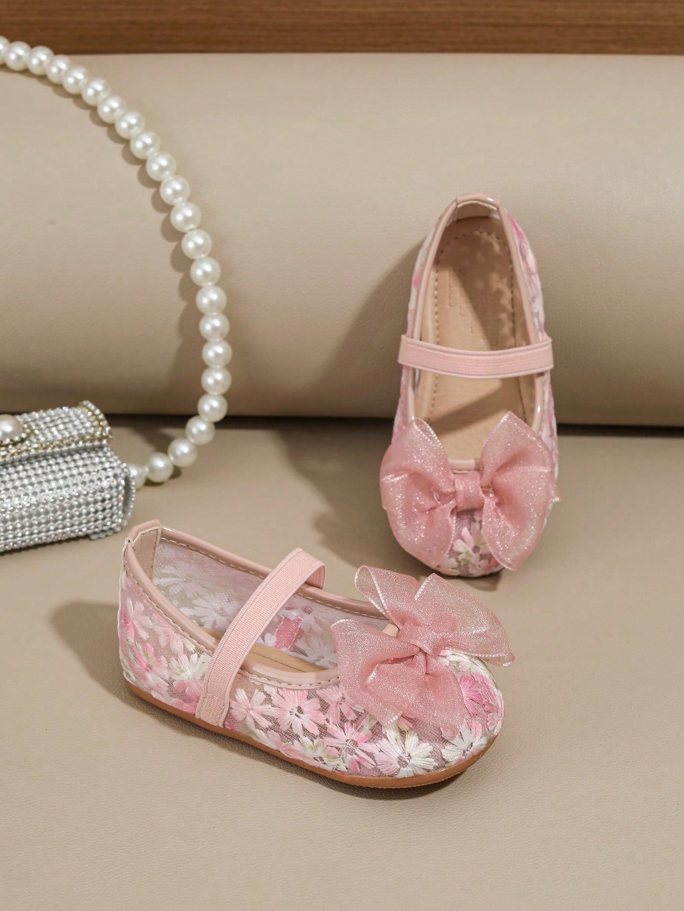 1 Pair Spring/Summer New Lace Cute Light Green Bow Floral Flat Princess Shoes For Children