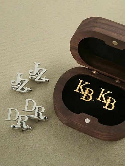 1 Pair Stainless Steel Engraved Letter, Personalized Suit Cufflinks For Men, Everyday Shirt Cufflinks, Gift For Father, Husband, Groomsmen, Father's Day, Wedding, No Gift Box, Colorful, Unisex, Annive