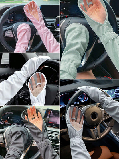 1 Pair Summer Driving Arm Sleeves (Loose Version), Breathable Cooling Sleeve Covers, Available In Gray/Blue/Pink/Black/White, Sun Protection Fingerless Gloves, Loose Fit For Women Driving, Cycling, Ca