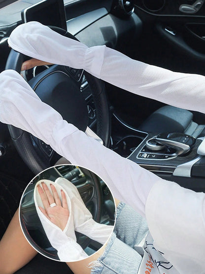 1 Pair Summer Driving Arm Sleeves (Loose Version), Breathable Cooling Sleeve Covers, Available In Gray/Blue/Pink/Black/White, Sun Protection Fingerless Gloves, Loose Fit For Women Driving, Cycling, Ca
