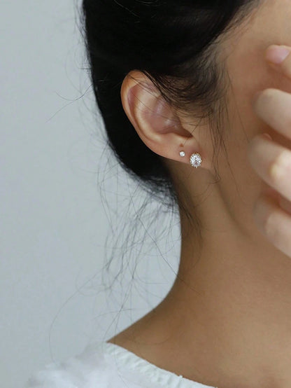 1 Pair Vintage S925 Sterling Silver Oval Single Zirconia Stud Earrings, Everyday Jewelry Gift For Women, Friends, Couples, New Design