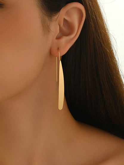 1 Pair Women Fashion Geometric Rectangular Shiny Earrings, Versatile For Daily And Casual Wear