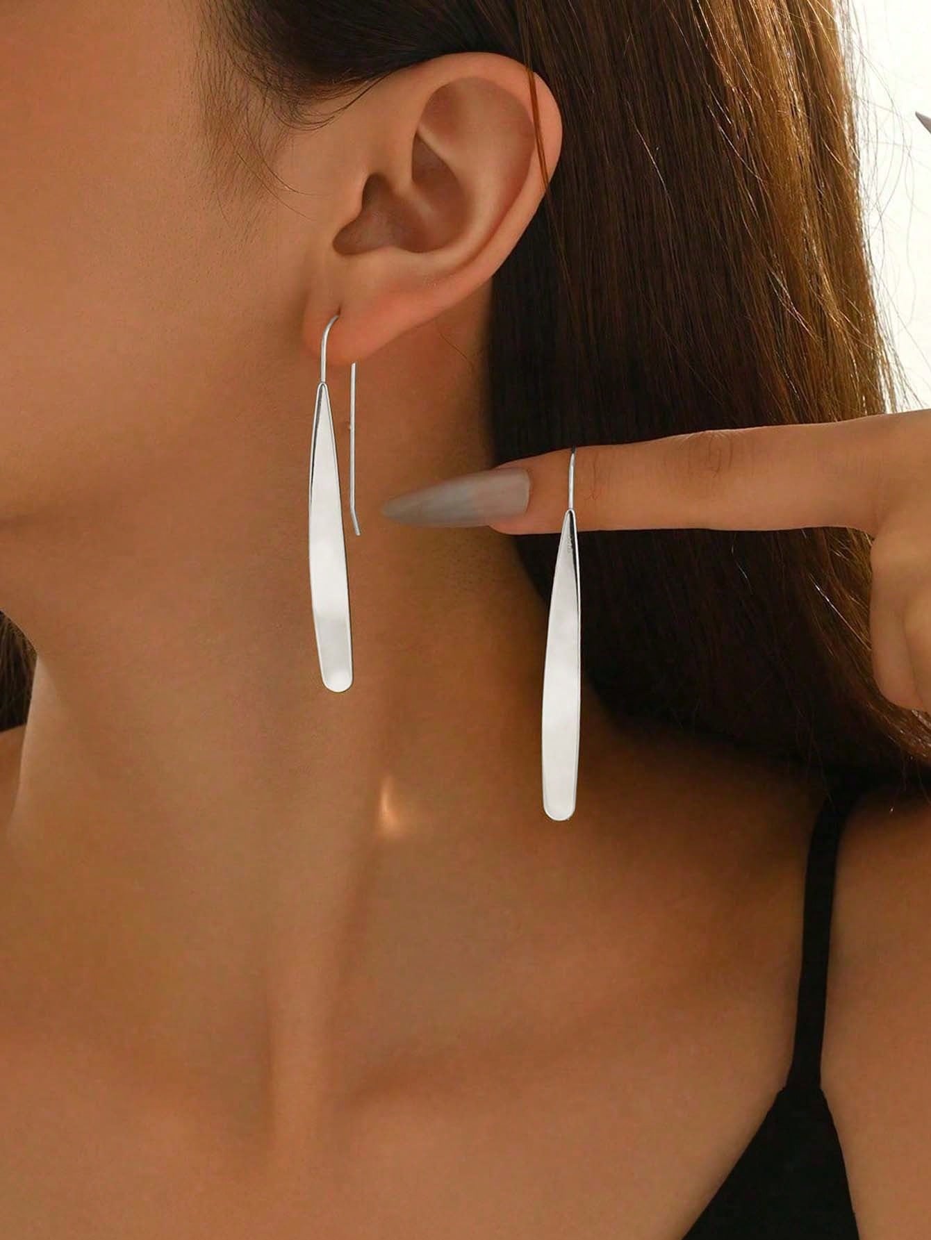 1 Pair Women Fashion Geometric Rectangular Shiny Earrings, Versatile For Daily And Casual Wear