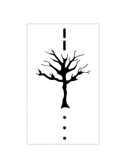1 Pc Men's Minimalist Black Silhouette Temporary Tattoo Stickers, Abstract Dead Tree With Dot Line Vertical Pattern Waterproof Sweatproof Gothic Body Stickers For Arm, Forearm, Chest Party Decor