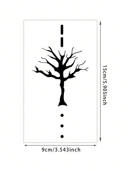 1 Pc Men's Minimalist Black Silhouette Temporary Tattoo Stickers, Abstract Dead Tree With Dot Line Vertical Pattern Waterproof Sweatproof Gothic Body Stickers For Arm, Forearm, Chest Party Decor