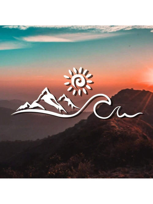1 Pc Mountain Sun Wave Car Window Decal- Nature Lover's Outdoor Adventure Style Vinyl Sticker For Car Truck SUV