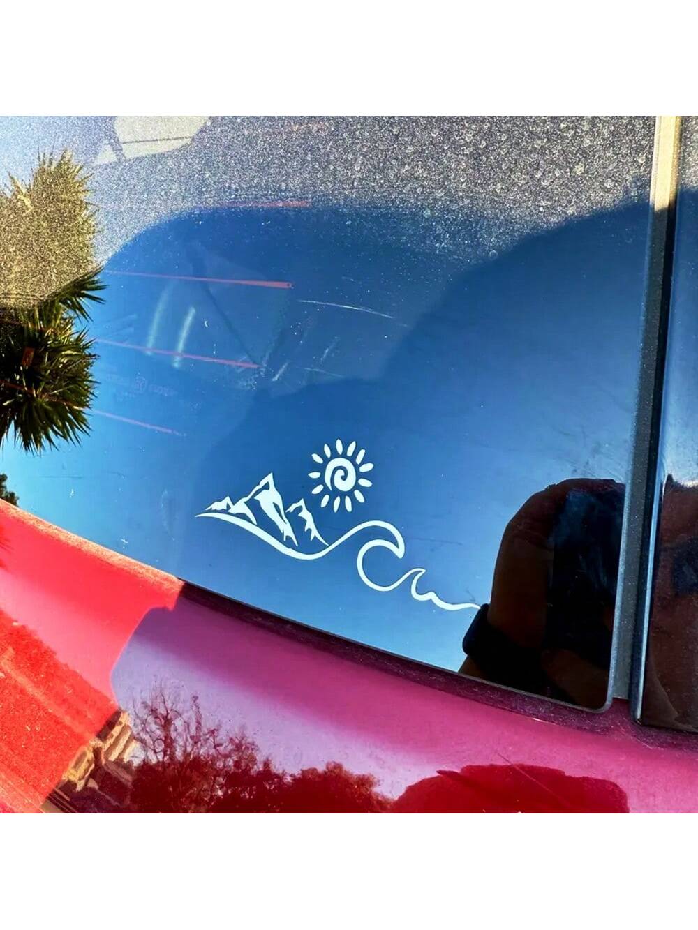 1 Pc Mountain Sun Wave Car Window Decal- Nature Lover's Outdoor Adventure Style Vinyl Sticker For Car Truck SUV