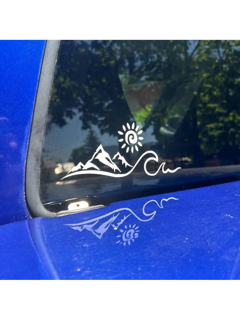1 Pc Mountain Sun Wave Car Window Decal- Nature Lover's Outdoor Adventure Style Vinyl Sticker For Car Truck SUV