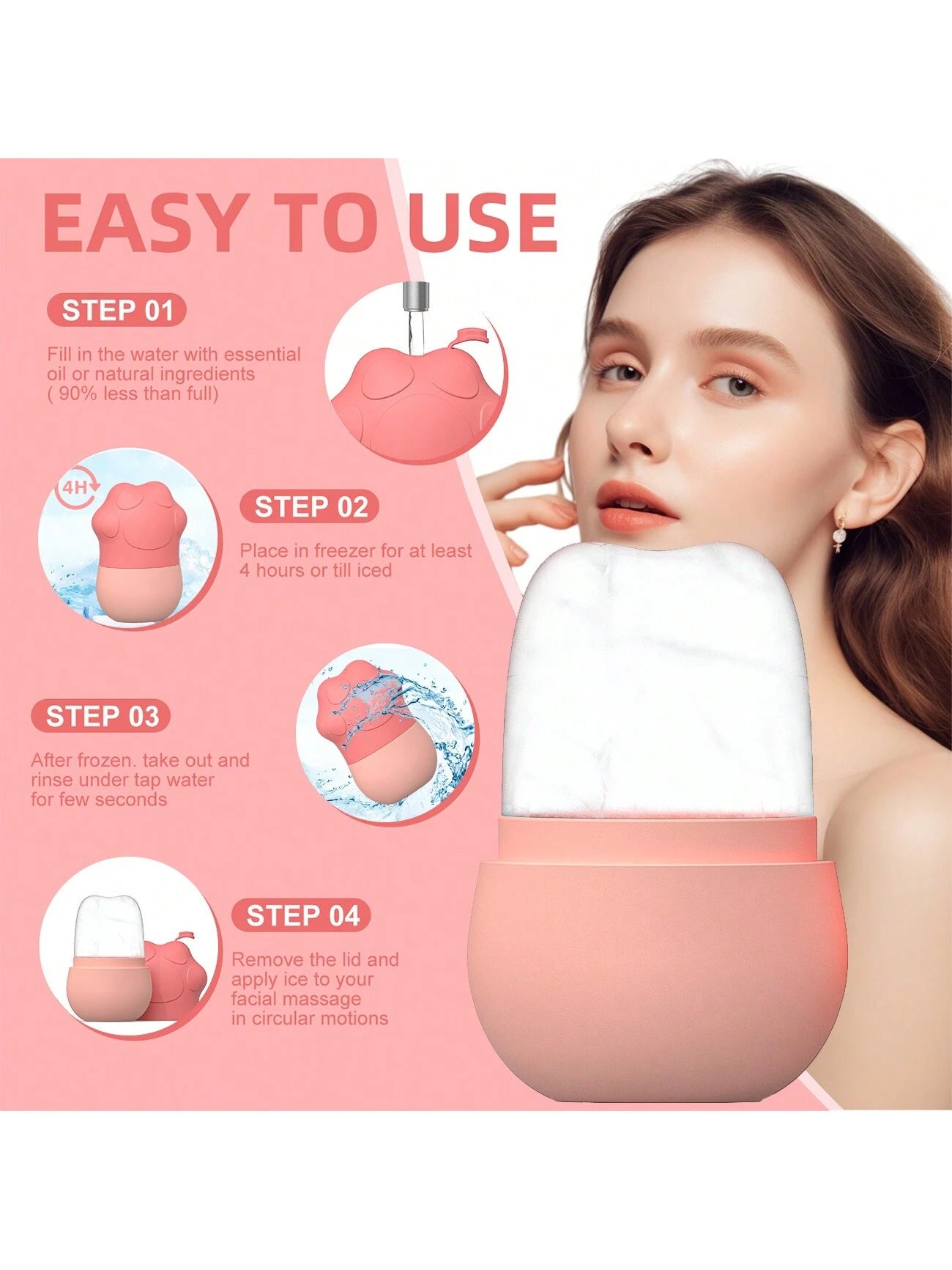 1 Pc Silicone Ice Face Roller, Beauty Face Ice Roller,Ice Roller For Face, Eye And Neck, Ice Roller Skin Care, Ice Holder For Face, Reusable Silicone Ice Mold For Face-Without Dried Flowers,SPA,Face C
