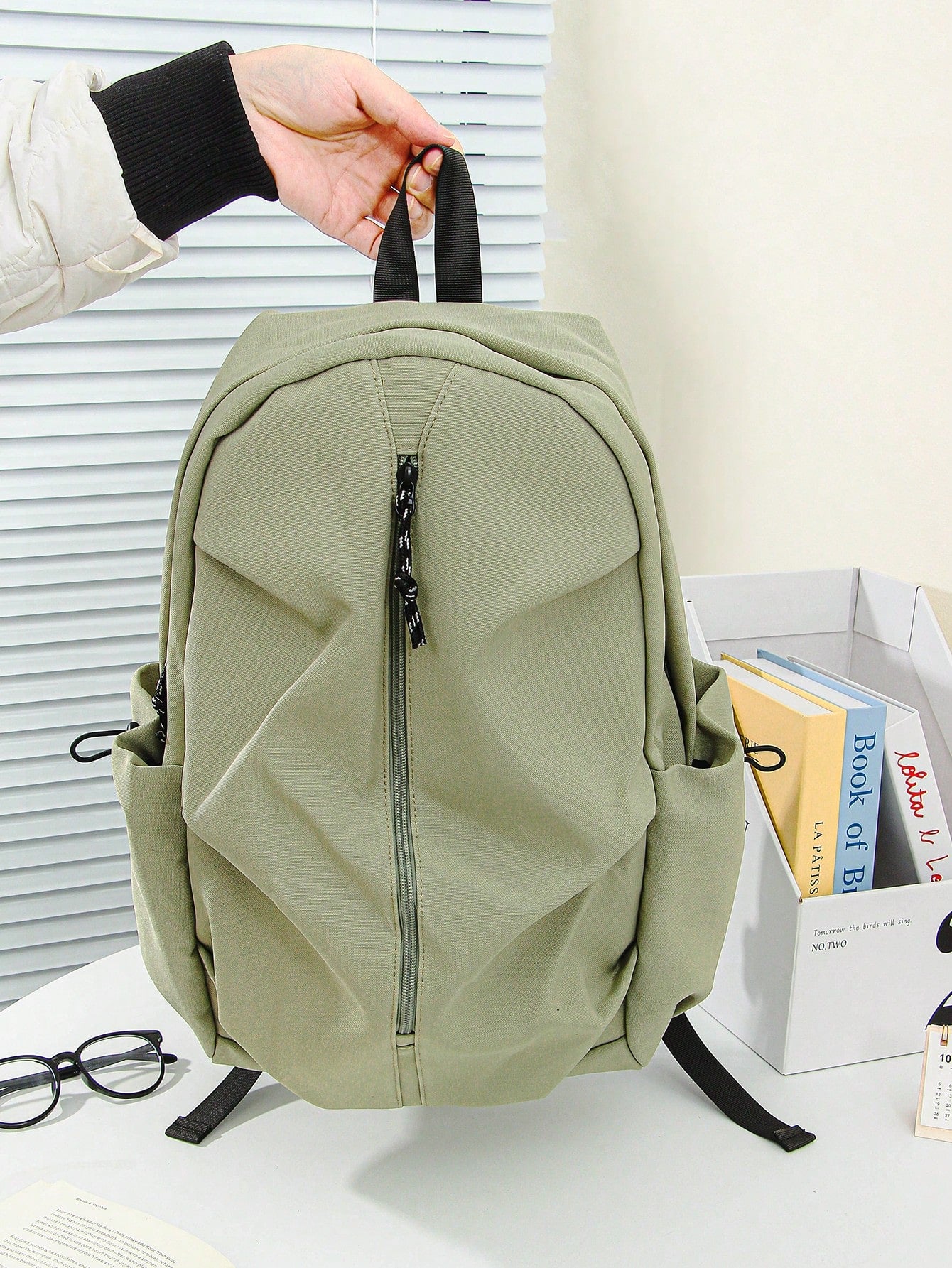 1 PC Solid Green Backpack Travel Backpack Cute Pendant Campus Satchel Schoolbag Backpack,High-End Popular Fashionable And Casual Large Capacity