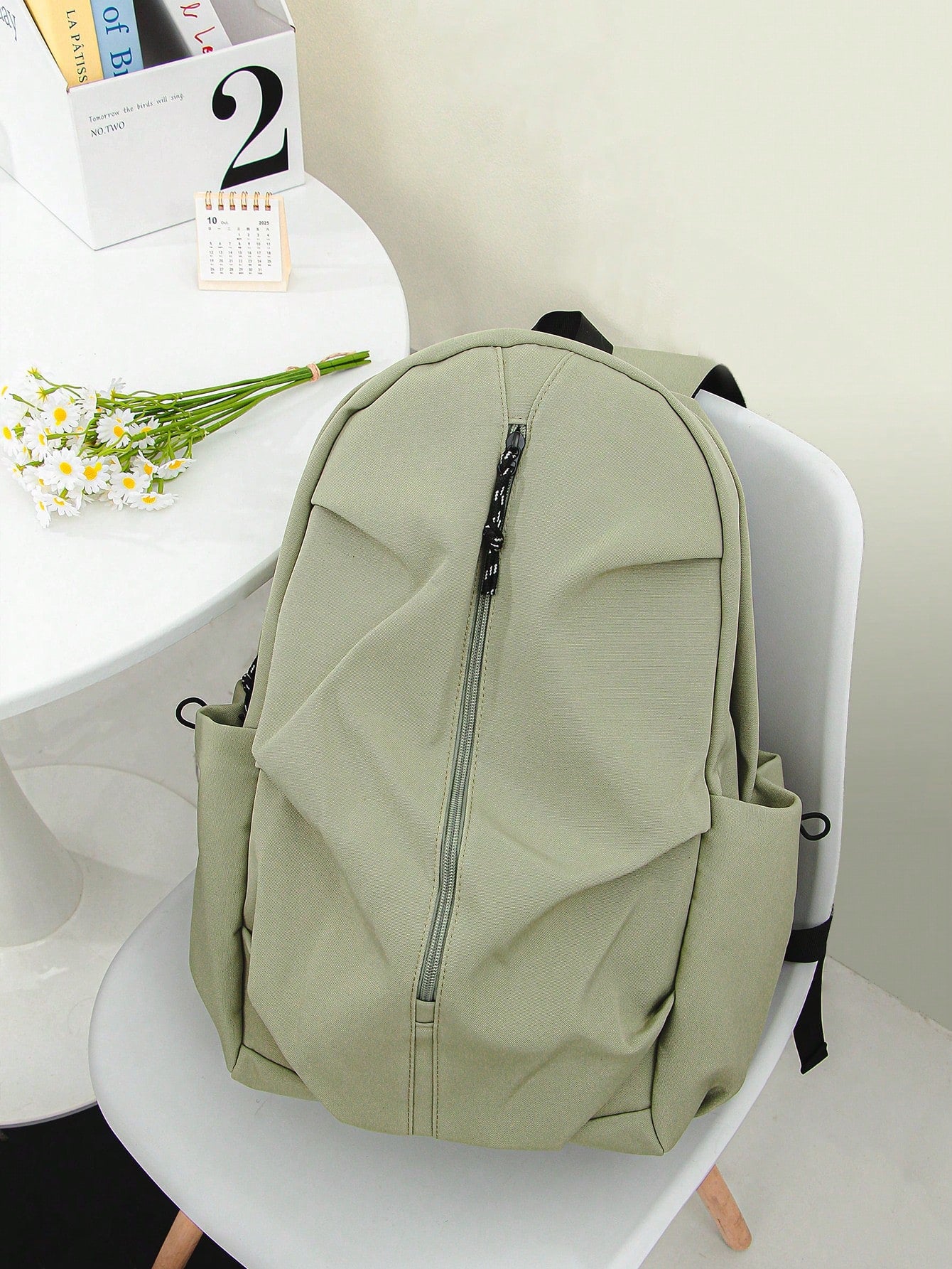 1 PC Solid Green Backpack Travel Backpack Cute Pendant Campus Satchel Schoolbag Backpack,High-End Popular Fashionable And Casual Large Capacity