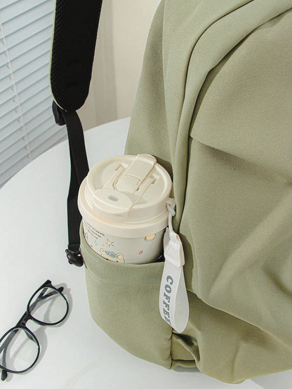 1 PC Solid Green Backpack Travel Backpack Cute Pendant Campus Satchel Schoolbag Backpack,High-End Popular Fashionable And Casual Large Capacity