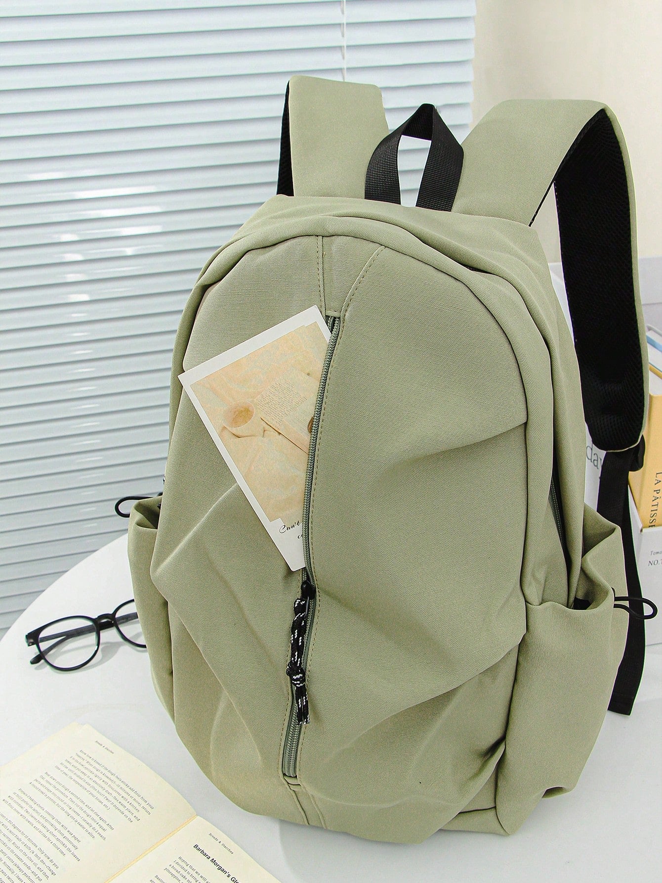 1 PC Solid Green Backpack Travel Backpack Cute Pendant Campus Satchel Schoolbag Backpack,High-End Popular Fashionable And Casual Large Capacity