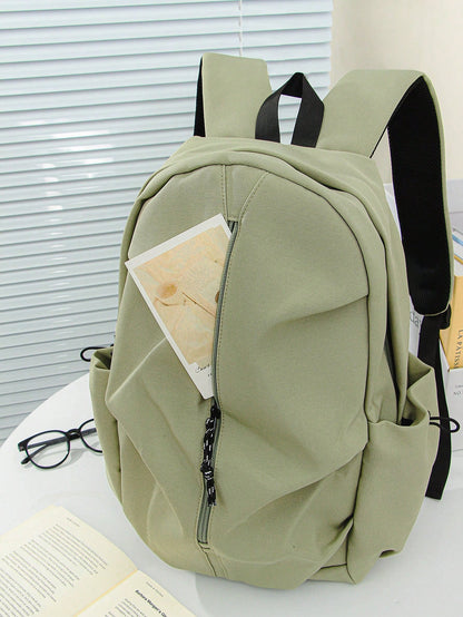1 PC Solid Green Backpack Travel Backpack Cute Pendant Campus Satchel Schoolbag Backpack,High-End Popular Fashionable And Casual Large Capacity