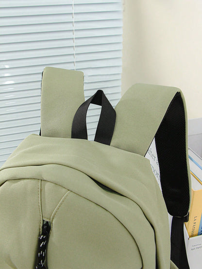 1 PC Solid Green Backpack Travel Backpack Cute Pendant Campus Satchel Schoolbag Backpack,High-End Popular Fashionable And Casual Large Capacity