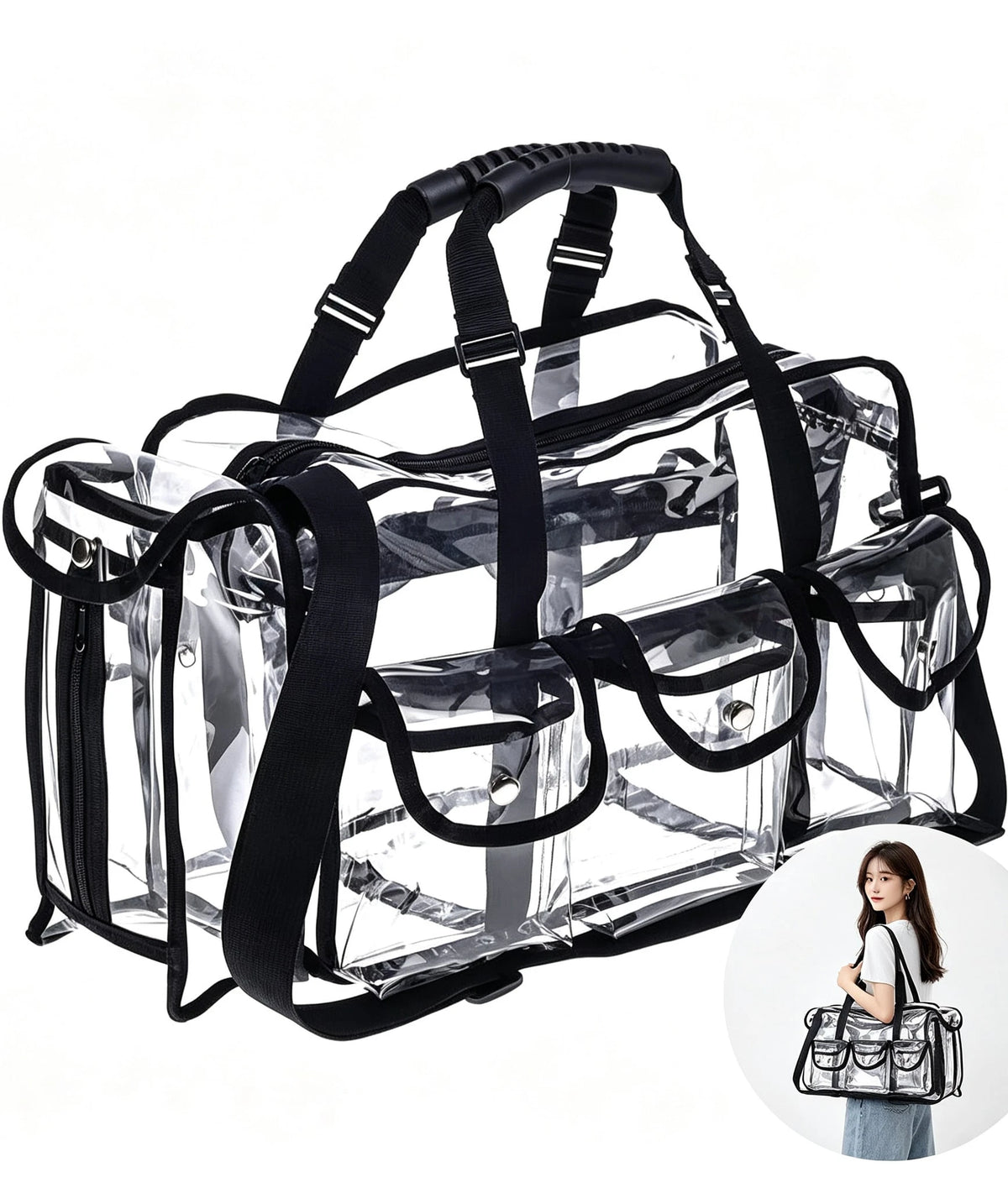 1 PCS Professional Clear PVC Makeup Kits Organizer Make Up Set Bag MUA Carry All Artist Transparent Vinyl Travel Cosmetic Bag With 6 External Pockets