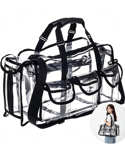 1 PCS Professional Clear PVC Makeup Kits Organizer Make Up Set Bag MUA Carry All Artist Transparent Vinyl Travel Cosmetic Bag With 6 External Pockets