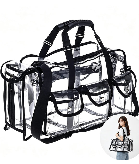 1 PCS Professional Clear PVC Makeup Kits Organizer Make Up Set Bag MUA Carry All Artist Transparent Vinyl Travel Cosmetic Bag With 6 External Pockets