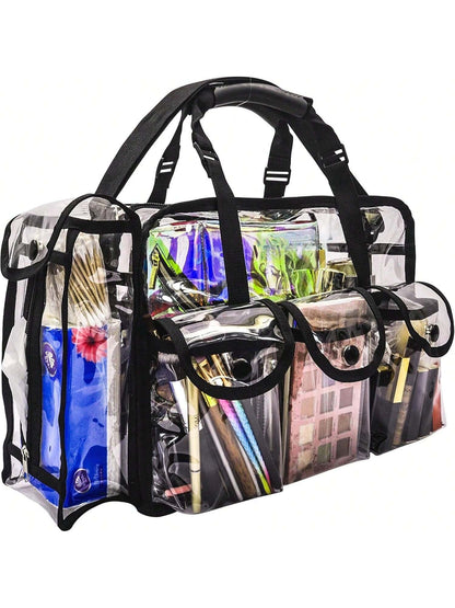 1 PCS Professional Clear PVC Makeup Kits Organizer Make Up Set Bag MUA Carry All Artist Transparent Vinyl Travel Cosmetic Bag With 6 External Pockets