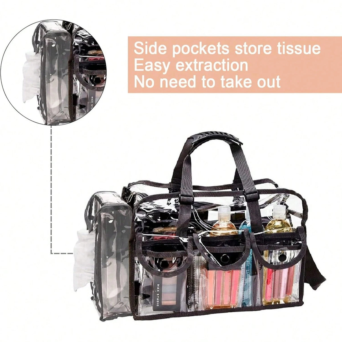 1 PCS Professional Clear PVC Makeup Kits Organizer Make Up Set Bag MUA Carry All Artist Transparent Vinyl Travel Cosmetic Bag With 6 External Pockets
