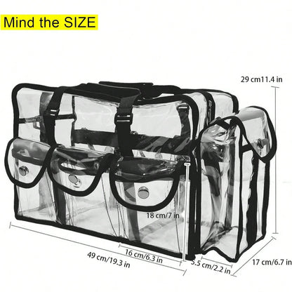 1 PCS Professional Clear PVC Makeup Kits Organizer Make Up Set Bag MUA Carry All Artist Transparent Vinyl Travel Cosmetic Bag With 6 External Pockets