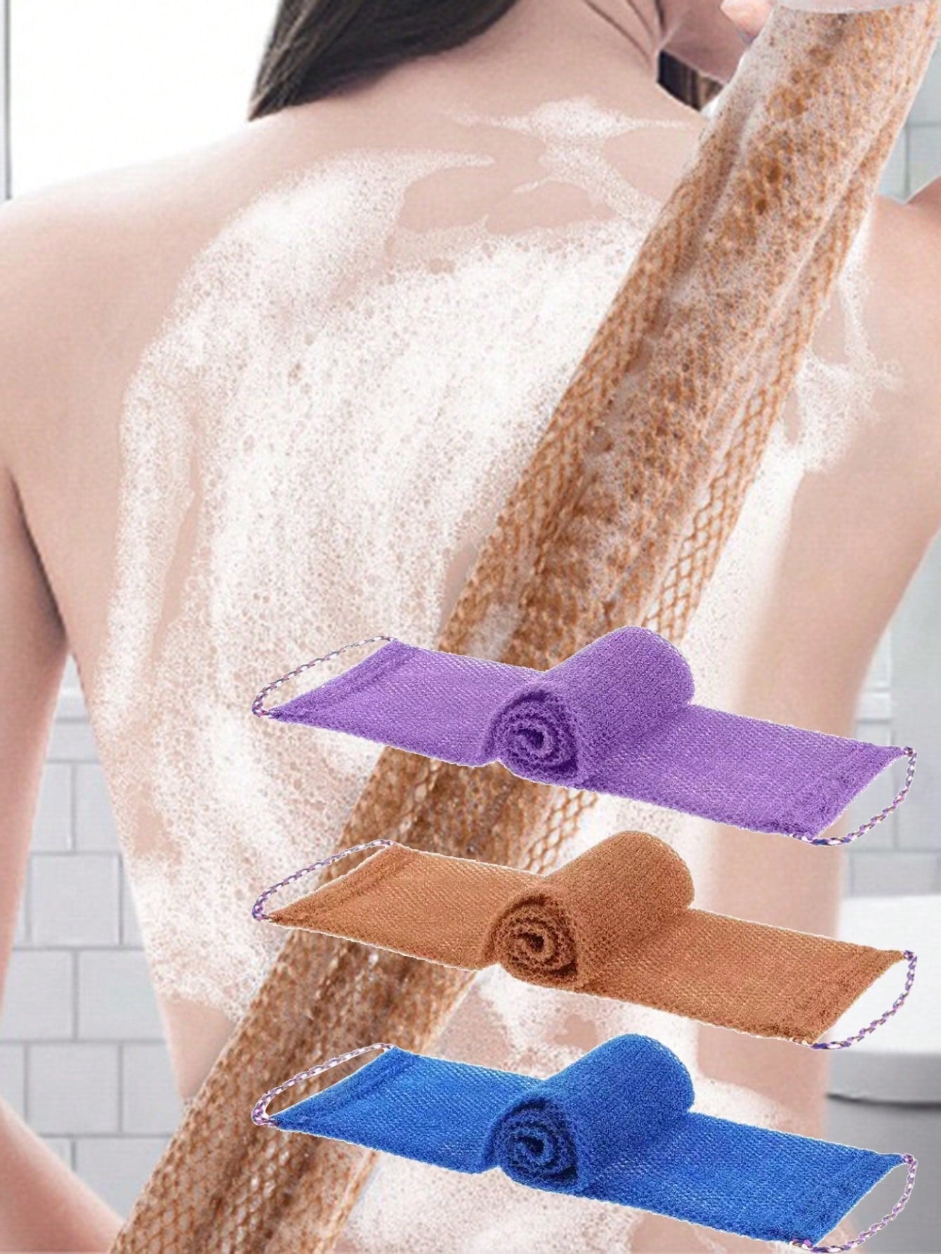 1 Piece African Exfoliating Net Sponge, African Bathing Back Scrubbers, Shower Net Body Scrubber With Pull Strap