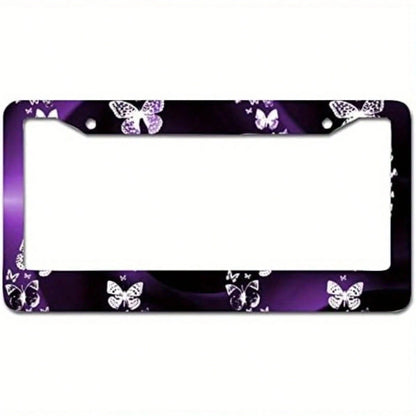 1 Piece Purple Butterfly Swirl Car License Plate Frame- Metal Car License Plate Frame Tag Holder Frame Cover- 12x6inch Universal Car,Car Cover,Car Must Haves,Gifts,Car Decor,Car Picks,Car Acessesori