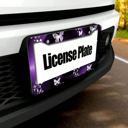 1 Piece Purple Butterfly Swirl Car License Plate Frame- Metal Car License Plate Frame Tag Holder Frame Cover- 12x6inch Universal Car,Car Cover,Car Must Haves,Gifts,Car Decor,Car Picks,Car Acessesori