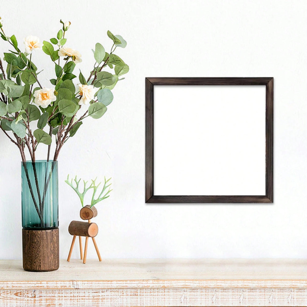 1-Piece Rustic Wildflower Wooden Wall Art Sign- 8x8 Inch Farmhouse Decor, Black And White Line Drawing, Faux Wood Frame, Simple Living Room, Bedroom, Entrance Tabletop Artwork- Ideal Home Gift, Farm