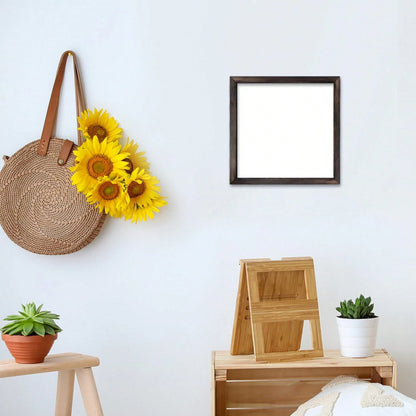 1-Piece Rustic Wildflower Wooden Wall Art Sign- 8x8 Inch Farmhouse Decor, Black And White Line Drawing, Faux Wood Frame, Simple Living Room, Bedroom, Entrance Tabletop Artwork- Ideal Home Gift, Farm