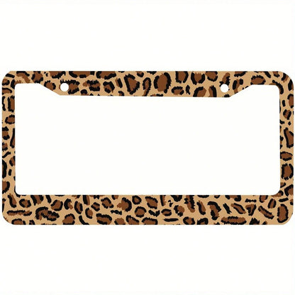 1 Piece, Leopard Print License Plate Frame- Suitable For Aluminum Cheetah Pattern Car License Plate Holders, Durable Car Exterior Accessory, Suitable For American Vehicles, Stylish Car Decoration
