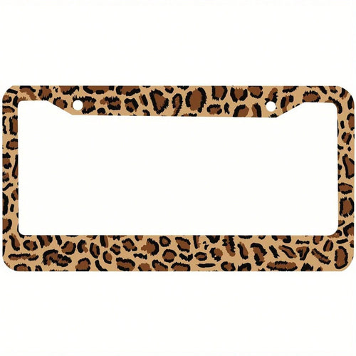 1 Piece, Leopard Print License Plate Frame- Suitable For Aluminum Cheetah Pattern Car License Plate Holders, Durable Car Exterior Accessory, Suitable For American Vehicles, Stylish Car Decoration