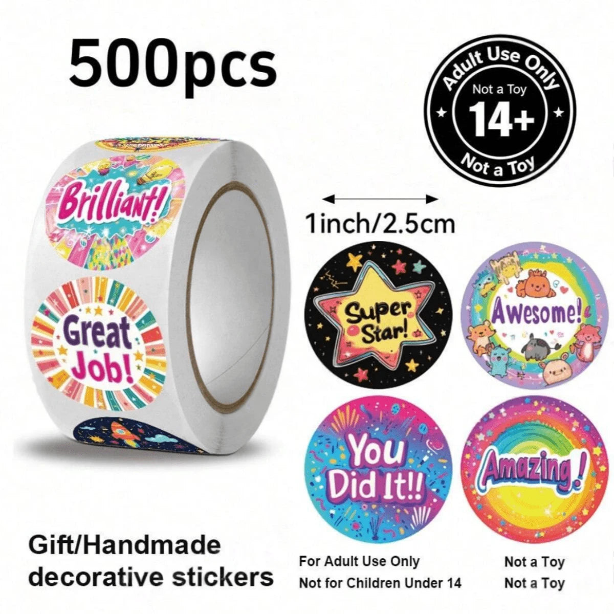 1 Roll 500pcs Inspirational Reward Stickers, English Motivational Slogan Stickers. Suitable For Student Rewards, Campus Encouragement, Game Props, Toy Matching, Cartoon Animal Stationery Labels. Self