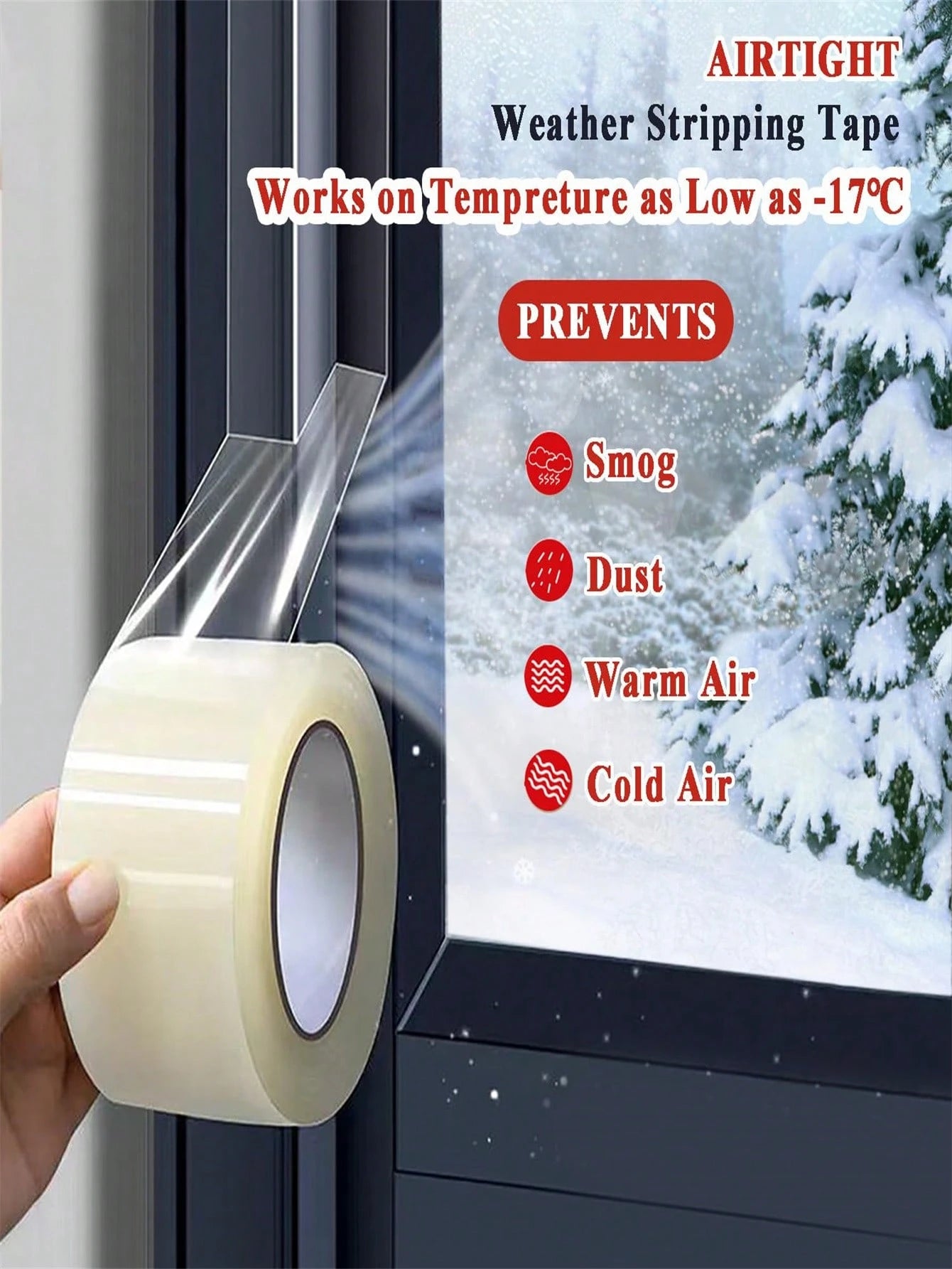 1 Roll High Viscosity Waterproof Windproof Sealing Tape, Window Weatherstrip & Thermal Insulation Film, Winter Leak Protection, Windproof And Waterproof, Cold-Proof, Glue-Free Sealant Tape, Window Dra