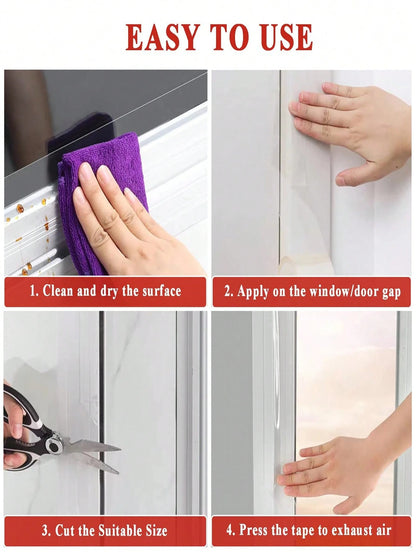 1 Roll High Viscosity Waterproof Windproof Sealing Tape, Window Weatherstrip & Thermal Insulation Film, Winter Leak Protection, Windproof And Waterproof, Cold-Proof, Glue-Free Sealant Tape, Window Dra