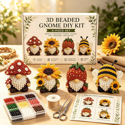 1 Set 3D Beaded Forest Gnome DIY Handmade Material Kit, Mushroom Sunflower Moon House Theme Beaded Art Craft Material Set, Suitable For Home Decor, Room Decoration, Desktop Ornament, Handmade Project