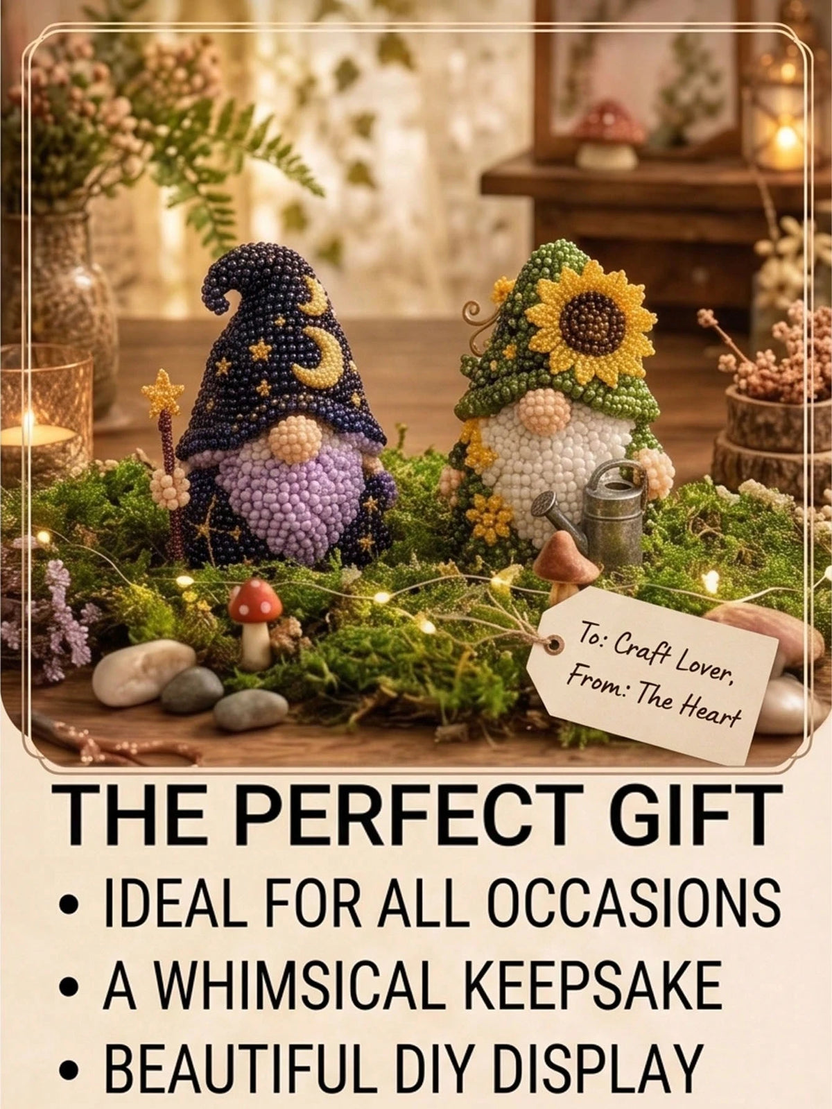 1 Set 3D Beaded Forest Gnome DIY Handmade Material Kit, Mushroom Sunflower Moon House Theme Beaded Art Craft Material Set, Suitable For Home Decor, Room Decoration, Desktop Ornament, Handmade Project