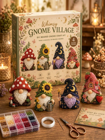 1 Set 3D Beaded Forest Gnome DIY Handmade Material Kit, Mushroom Sunflower Moon House Theme Beaded Art Craft Material Set, Suitable For Home Decor, Room Decoration, Desktop Ornament, Handmade Project