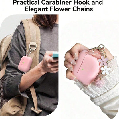 1 Set Apple Device Protective Case, Silicone Solid Color Integrated Earphone Case, Includes Flower Lanyard, Carabiner, And Cleaning Brush, Suitable As A Gift