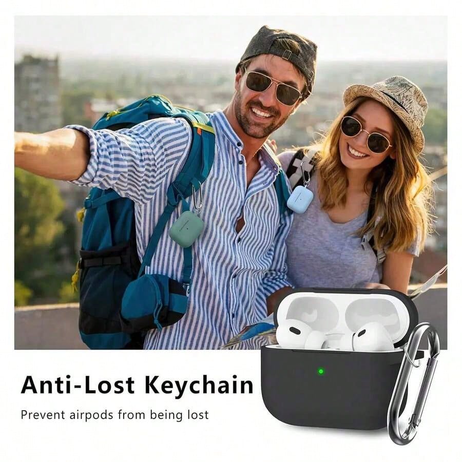 1 Set Apple Device Protective Case, Silicone Solid Color Integrated Earphone Case, Includes Flower Lanyard, Carabiner, And Cleaning Brush, Suitable As A Gift