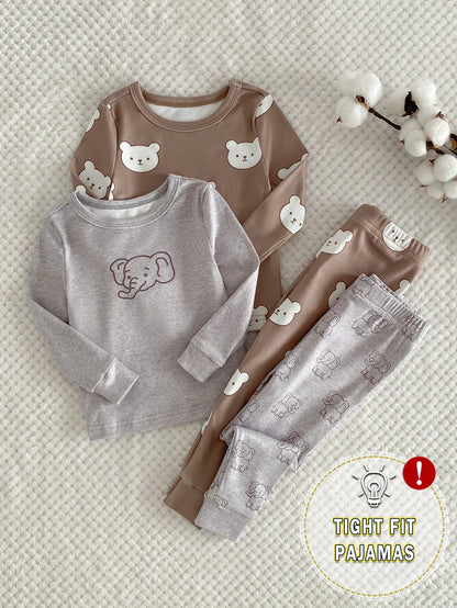 1 Set Baby Boy Astronaut Glow-In-The-Dark Star Print Tight Fit Long Sleeve Top & Pants Pajama Set,Navy Blue,Autumn,Cute,Lounge Snug Fit Boys Pajamas