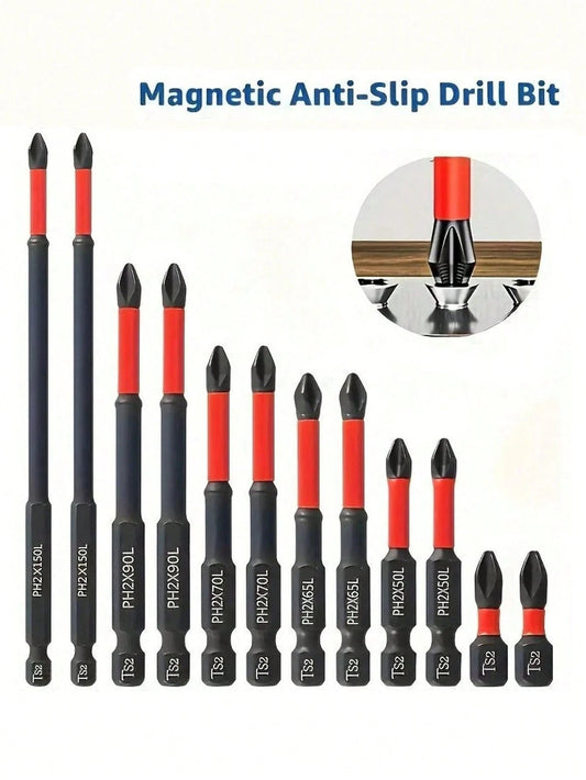 1 Set Magnetic Anti-Slip Drill Bit Set, Multiple Sizes And Specifications: S2 Steel, And Impact Drill Bits, Suitable For Electric And Manual Drivers, Anti-Slip Grip Magnetic Drill Bit Set