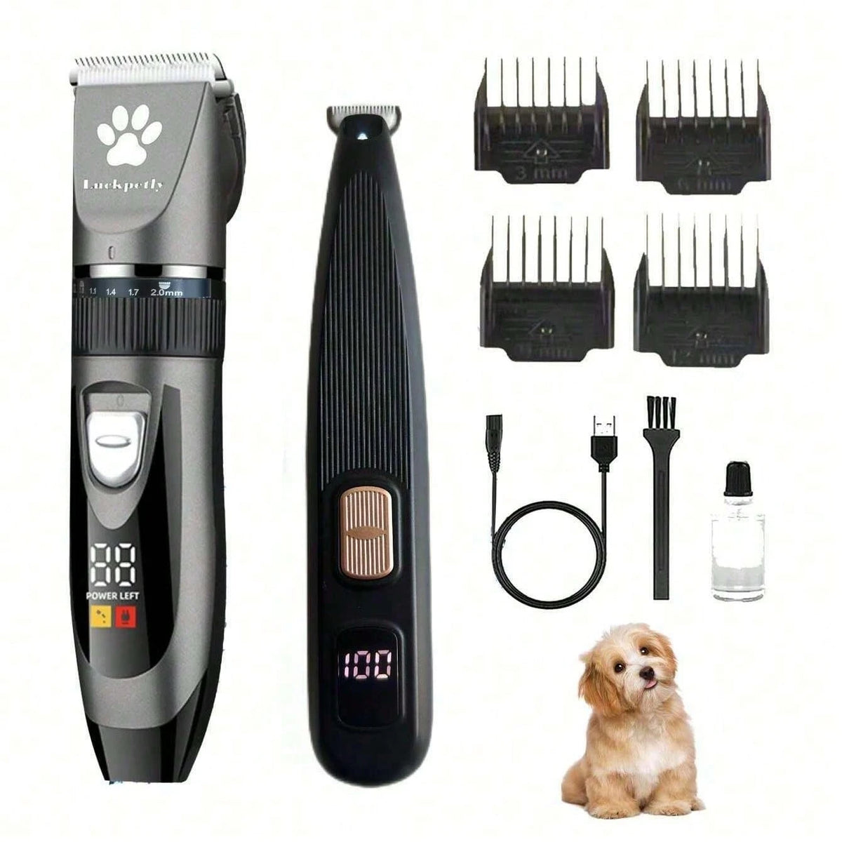 1 Set Of 2pcs Pet Electric Clipper With LED Digital Display Battery Level, Low Noise Pet Electric Trimmer Grooming Kit For Brushing Dogs And Cats Hair, Professional Pet Beauty Clipper Electric Trimmer