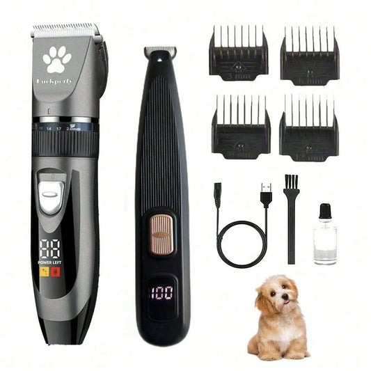 1 Set Of 2pcs Pet Electric Clipper With LED Digital Display Battery Level, Low Noise Pet Electric Trimmer Grooming Kit For Brushing Dogs And Cats Hair, Professional Pet Beauty Clipper Electric Trimmer