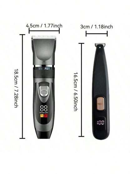 1 Set Of 2pcs Pet Electric Clipper With LED Digital Display Battery Level, Low Noise Pet Electric Trimmer Grooming Kit For Brushing Dogs And Cats Hair, Professional Pet Beauty Clipper Electric Trimmer