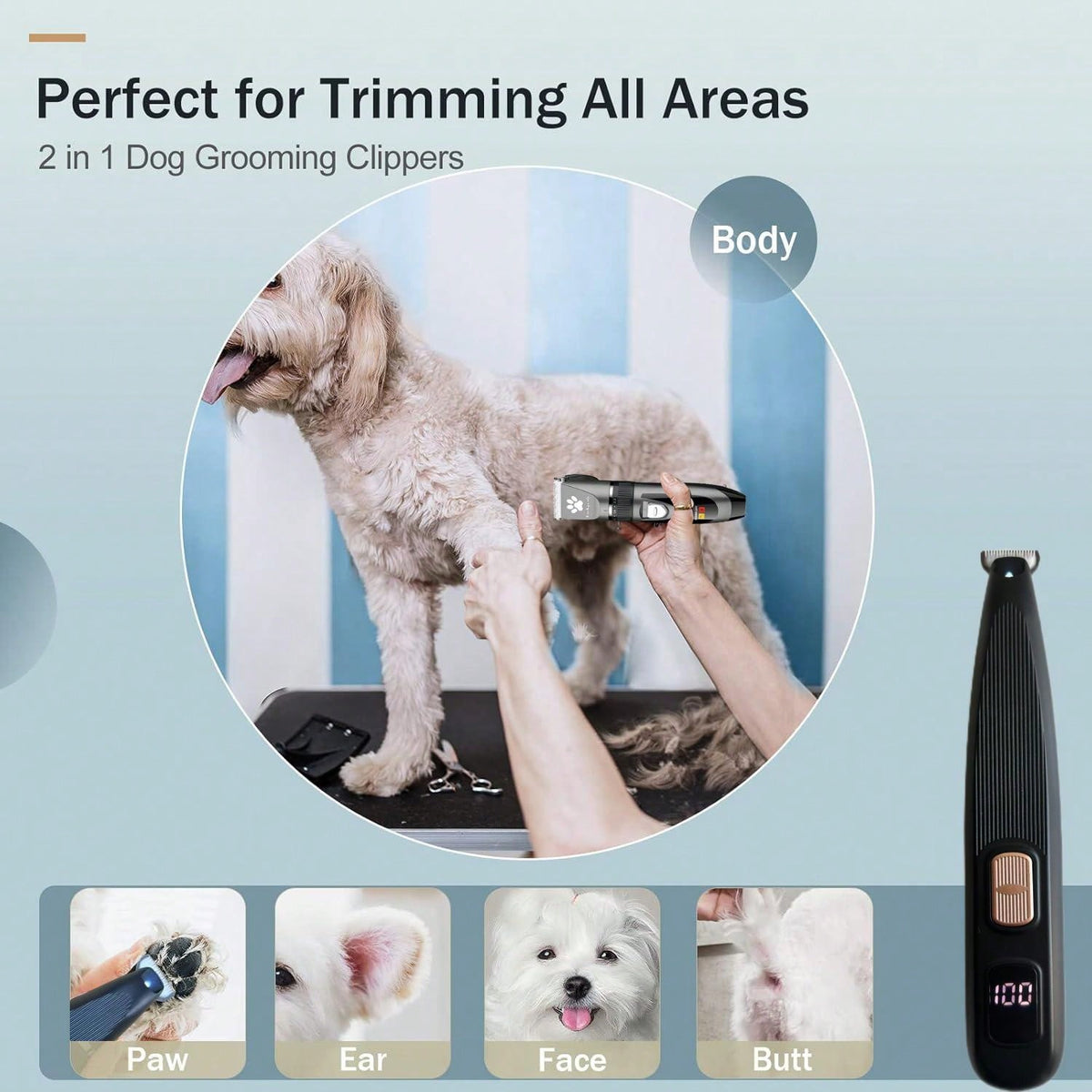 1 Set Of 2pcs Pet Electric Clipper With LED Digital Display Battery Level, Low Noise Pet Electric Trimmer Grooming Kit For Brushing Dogs And Cats Hair, Professional Pet Beauty Clipper Electric Trimmer